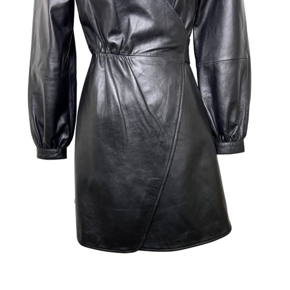 Maje Rosetola Long Sleeve Leather Wrap Dress Black Size 1 - Picture 7 of 17